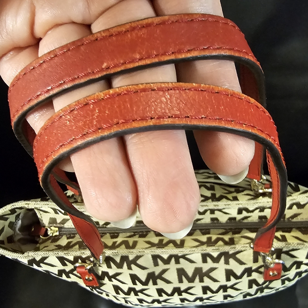 Michael Kors Monogrammed Shoulder Handbag with Red Leather accents EUC - Picture 9 of 16